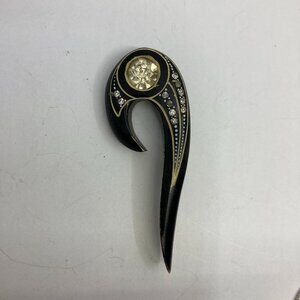 Vtg antique 1940 enamel wood rhinestone ART DECO brooch